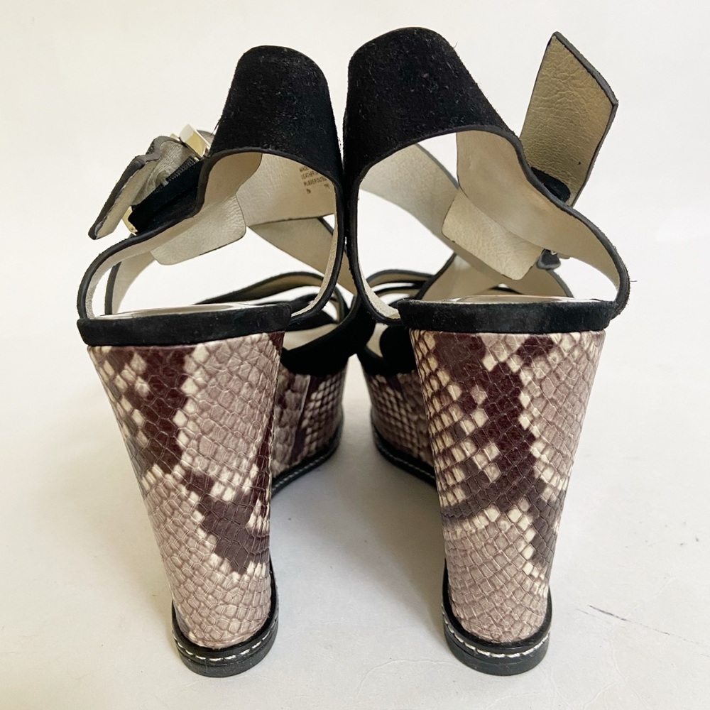 Michael Kors Black Suede Celia Wedge/Platform Sandals Snake Print Heel Size 7 - Picture 6 of 10